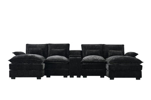 English Elm 120-inch Modular U-shaped Sectional Wool Sofa with Console Usb Ports Six Seats W2564S00026