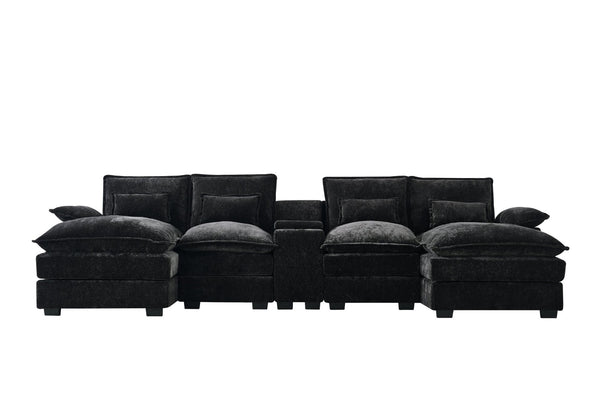 English Elm 120-inch Modular U-shaped Sectional Wool Sofa with Console Usb Ports Six Seats W2564S00026
