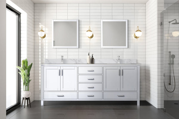 English Elm White Double Bath Vanity 80" W x 22" D with Carrara Marble Top, Chrome Faucet, 30" Mirrors, Durable Finish B2731S01054