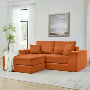 English Elm Modular Cloud Sectional Sofa with Corduroy Upholstery, Deep-Seat Sleeper Loveseat, Removable Ottoman, No-Assembly Comfort and Customizable Configuration Orange W1117P357547