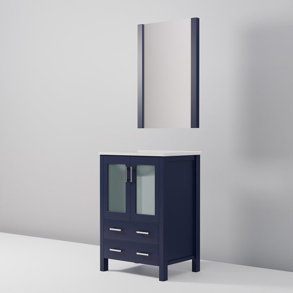 English Elm Navy Blue Bath Vanity Set With White Ceramic Top, Soft-Close Drawers, & Matching Mirror Included B2731S00721