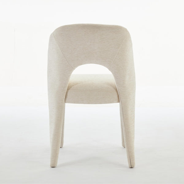 English Elm Beige Chenille Dining Chair Set of 2 with Sculptural Open Back and Iron Frame W3615P500490