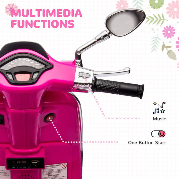 English Elm Qaba Vespa Licensed Retro Ride on Electric Motorbike for Toddlers with Fm Radio Pink W2225P229331