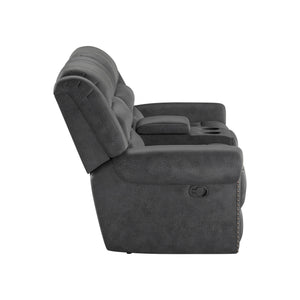 English Elm Wallace & Bay - Gray Reclining Console Loveseat in Slate Gray Fabric — Traditional Style, Easy-Care, Plush Seating for Living Rooms (79" Wide) B361P384421