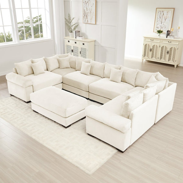 English Elm Oversized Modular Sectional Couch - Cloud-Like Comfort With Extra Wide Armrests & Movable Ottoman! W714S01316-GIGA