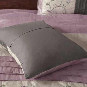 English Elm Embroidered 7-Piece Comforter Set In Soft Purple & Grey For California King - Luxurious Floral Design B03596943