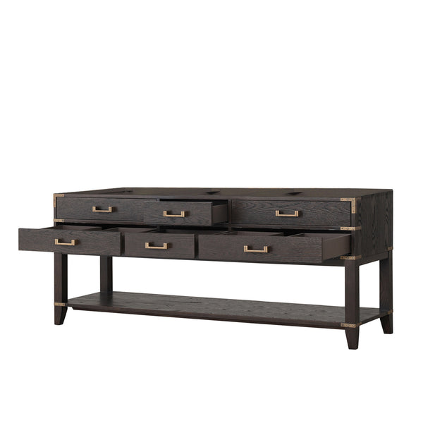 English Elm Brown Oak Double Bath Vanity 80" W x 22" D — Solid Wood Frame, Soft-Close Drawers, Open Shelf Storage and Fully Assembled Elegance B2731P260328