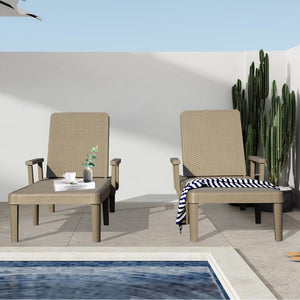 English Elm Pool Chaise Lounge Set of Two Resin Reclining Chairs for Patio Deck Garden Use Khaki W1859P477630