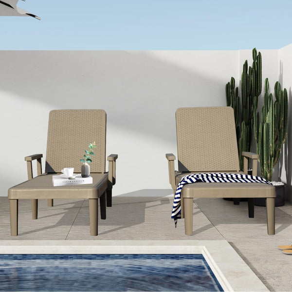 English Elm Pool Chaise Lounge Set of Two Resin Reclining Chairs for Patio Deck Garden Use Khaki W1859P477630