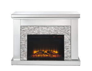 English Elm Laksha Glam Led Electric Fireplace with Mirrored Frame and Faux Stone Surround B2726P446682