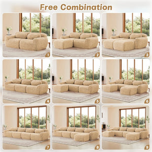 English Elm 149'' Plush Modular Cloud Sofa Boneless Ergonomic Design for Home Theater Lounge Light Khaki W714S01571