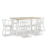 English Elm Alwynn White and Natural Wood 7-Piece Dining Set, Dining Table With 6 Stylish Windsor Chairs