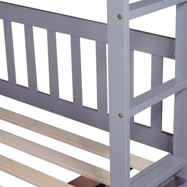 English Elm Full Full Over Full Bunk Bed In Grey With 2 Storage Drawers, Ladder & Safety Guardrails – Versatile Design! W504S00194
