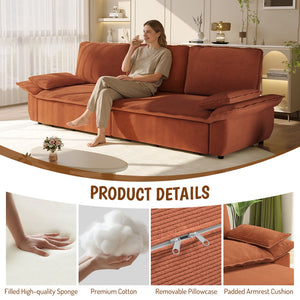 English Elm 94.5" King Convertible Sleeper Sofa Corduroy Upholstered Chaise Lounge Guest Room Bed Orange W1885S00307