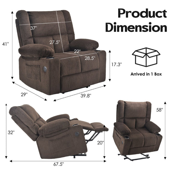 English Elm Power Lift Recliner Chair With Massage & Heat, Usb Ports, Cup Holders - Ultimate Comfort For Seniors T3623P380505-GIGA
