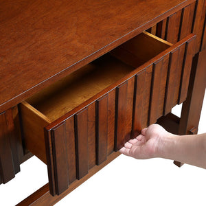 English Elm 52 Mid Century Fluted Console Table with 3 Smooth-Glide Drawers, Solid Pine Legs, Entryway Accent Cherry W1202P227360