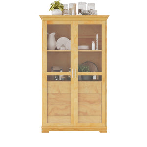 English Elm Topmax Solid Pine Pantry Cabinet with Glass Doors Four Drawers Farmhouse Storage Natural SP000086AAA