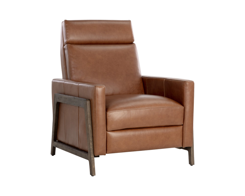 Sunpan Brandon Recliner - Luxurious Buffalo Leather Comfort with Stylish Wood Accents for Your Living Space Dark Brown, Shalimar Tobacco Leather