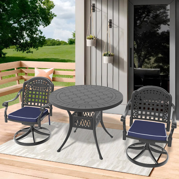 English Elm 3-Piece All-Weather Aluminum Dining Set With Swivel Chairs & Round Table For Cozy Outdoor Spaces W1710S00339