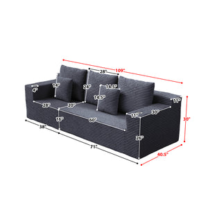 English Elm Deep Modular Cloud Couch In Soft Black Corduroy With Built-In Cup Holders - No Assembly Needed! W848S00049