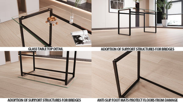 English Elm 51" Modern 5-Piece Glass Dining Set – Sleek Table With Black Metal Legs & Cushioned Pu Chairs For 4 W2189S00250