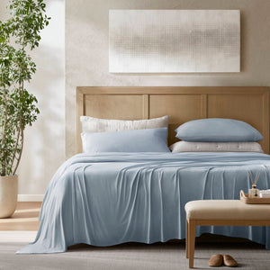 English Elm 4-piece Queen Nylon Spandex Sheet Set Moisture Wicking Stretch Fabric for Hot Sleepers Blue B035P408287