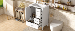 English Elm 24" Olive Bathroom Vanity Solid Wood Frame Ceramic Sink Gold Hardware Soft Close White N729P373276K
