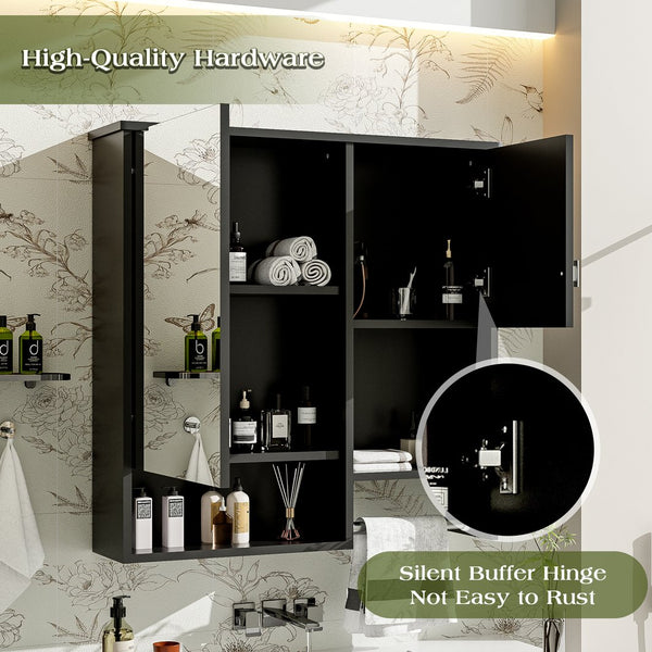 English Elm 29'' Modern Wall Mounted Medicine Cabinet with Mirror, Spacious Adjustable Shelves, Towel Bar and Durable MDF Finish Black N710P209440B