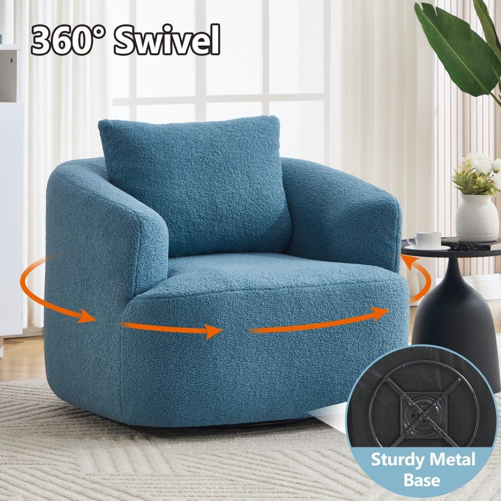 English Elm 360° Swivel Barrel Chair Teddy Fleece Upholstery with Pillow for Bedroom Reading Nook W1803P362979
