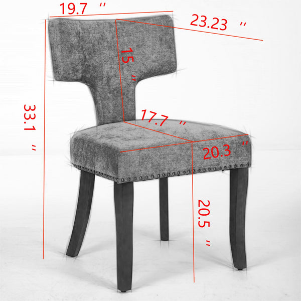 English Elm Mid Curved Back Dining Chairs Set of 2 with Copper Nail Trim, High-Density Foam Seats, Walnut Legs Gray W1143P186367