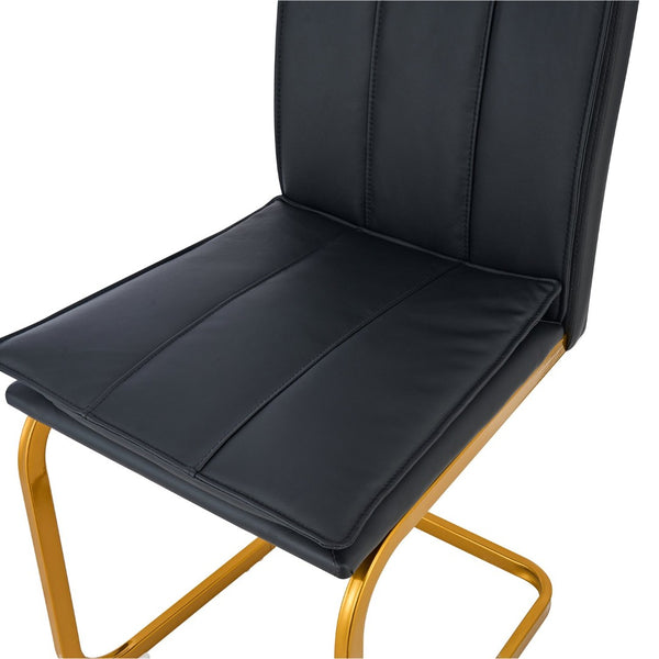 English Elm Modern Pu Leather Cantilever Dining Chairs Set of 4 with Steel Arc Frame for Kitchen Black+Gold W5123P454213