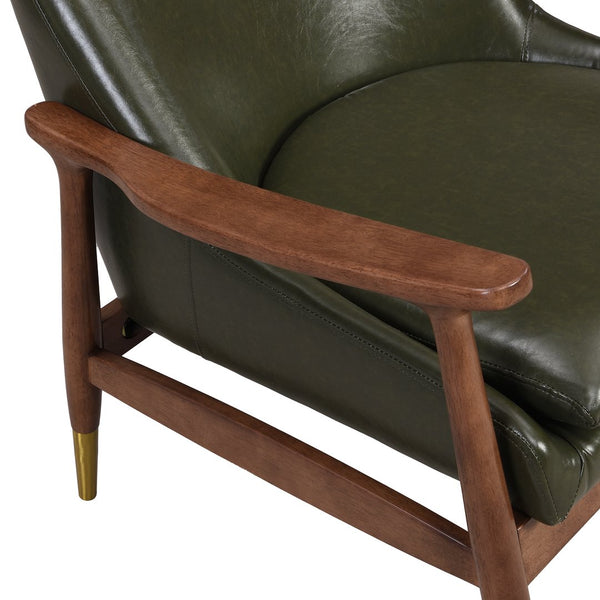English Elm Christopher Knight Home® - [Set of 2] Mid-Century Faux Leather Accent Chair with Solid Wood Frame, Brass-Tipped Legs, Plush Cushions Green N767P205863G_2