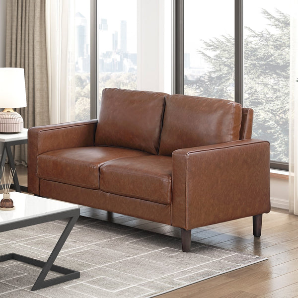 English Elm Modern Malcolm Faux Leather Loveseat with Track Arms and Welt Trim, Solid Wood Frame, Cozy Cushioning Chocolate 45.5 L x 26 W x 21.5 H B011P395009