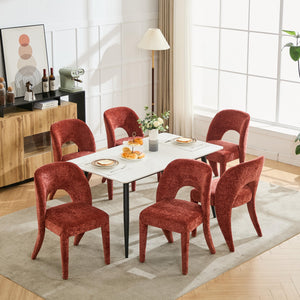 English Elm Rose Chenille Dining Chair Set of 2 with Hollow Backrest, Iron Frame, KD Assembly, Comfortable Cushion, 300lb Capacity W3615P340349