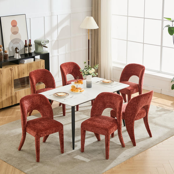 English Elm Rose Chenille Dining Chair Set of 2 with Hollow Backrest, Iron Frame, KD Assembly, Comfortable Cushion, 300lb Capacity W3615P340349