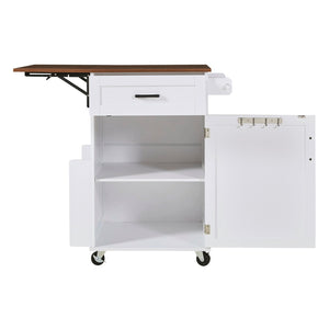 English Elm K&k Farmhouse Rolling Kitchen Cart with Drop Leaf Drawer Open Rack Lockable Wheels White N707P404539W
