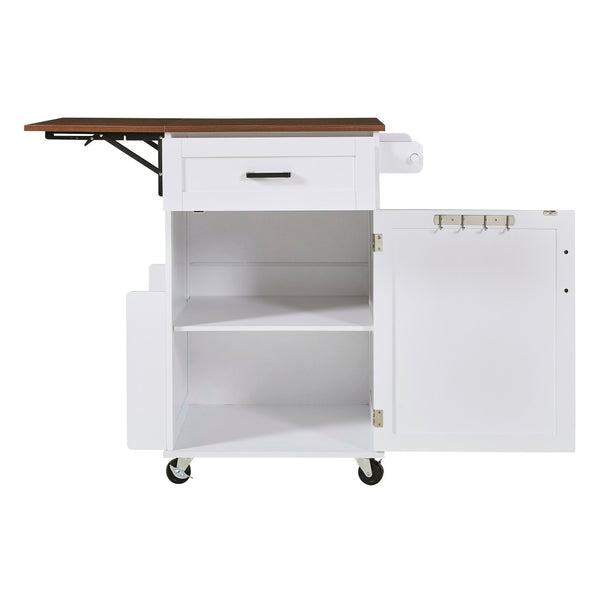 English Elm K&k Farmhouse Rolling Kitchen Cart with Drop Leaf Drawer Open Rack Lockable Wheels White N707P404539W