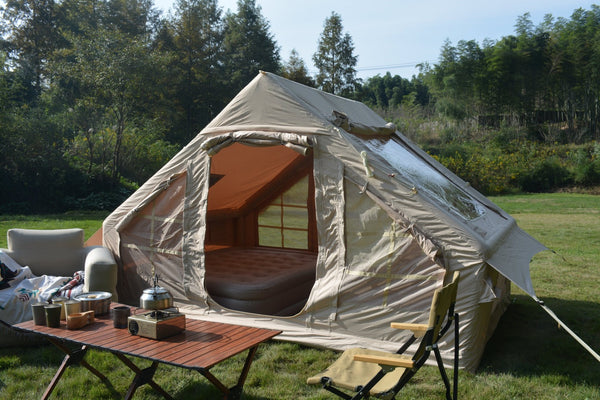 English Elm Inflatable Glamping Tent 4 Season Waterproof Air Beam Frame Shelter for 4 to 6 Persons Beige W640P244842