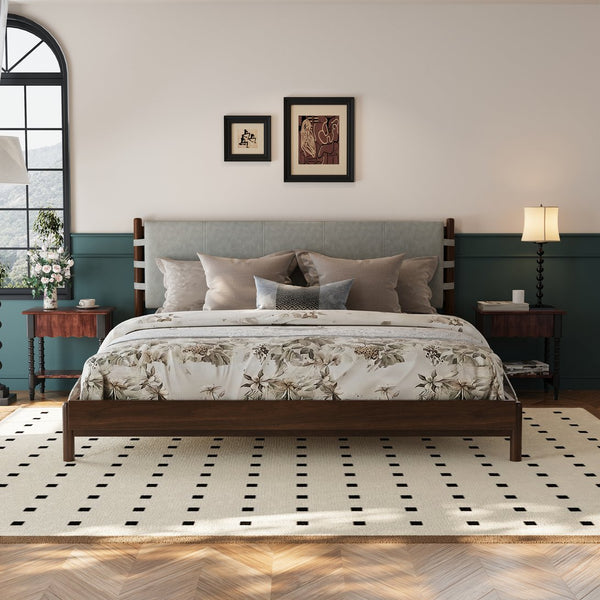 English Elm Christopher Knight Home® - Premium Rubber Wood Platform Bed Frame - King Size Mid-Century Modern Design With Elegant Walnut Finish N770P288597D_N770P288598D