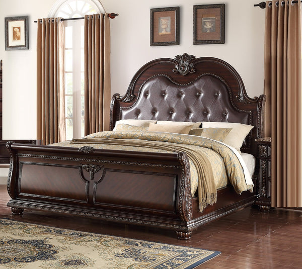 English Elm 1pc Tufted PU Upholstered Headboard with Nailhead Trim Kingly High-Back Panel Bed for Luxurious Bedrooms Antique brown 83 L x 55 W x 6 H B2741S00033