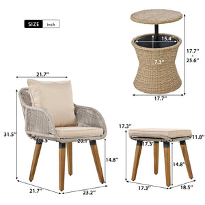 English Elm K&K 5-Piece Outdoor Rope Weave Patio Set with Pop-Up Cool Bar Table, Loveseat, Chairs & Ottomans Brown WF324995AAZ