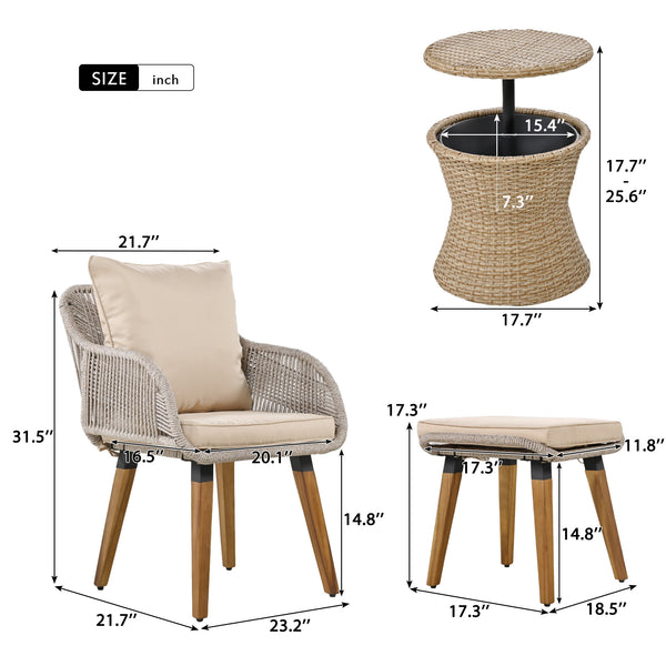 English Elm K&K 5-Piece Outdoor Rope Weave Patio Set with Pop-Up Cool Bar Table, Loveseat, Chairs & Ottomans Brown WF324995AAZ