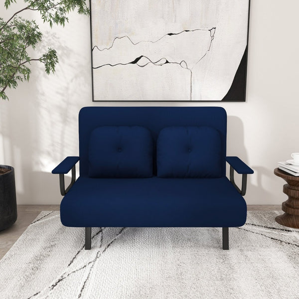 English Elm 46" Wide Corduroy Sleeper Sofa Bed Convertible Folding Chair for Two with Adjustable Backrest Blue W2700P431035