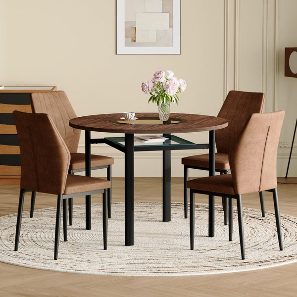 English Elm 42 Inch Round Dining Table Set Wood Grain Mdf Glass Inset with 4 Shell Chairs W1151S04475