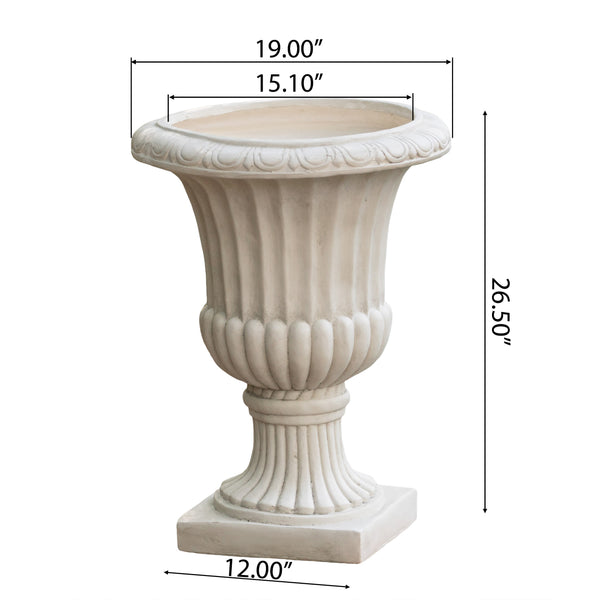 English Elm Christopher Knight Home® - ITALIAN Urn Planter 26" Magnesium Oxide Classic Handmade Indoor Outdoor Decorative Patio Accent Antique White 52164.00AWHI