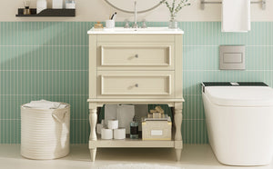 English Elm 24'' Retro Bathroom Vanity Mdf Cabinet with Ceramic Sink Open Shelf and 2 Drawers Beige N710P405414Y