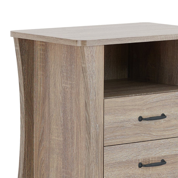 English Elm Colt Rustic Natural Finish Accent Table with 2 Drawers & Open Shelf, Wooden Tapered Legs, 40lb Top B2726P272963