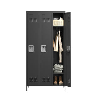 English Elm 3 Door 72"H Metal Lockers - Triple Compartment Steel Cabinet with Individual Locks, Durable Black T2398P285652