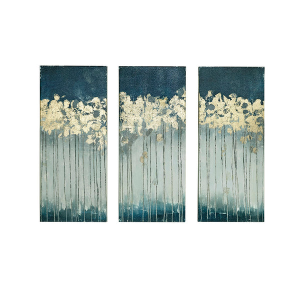 JLA Home Madison Park - Gold Foil Delsie Walters 3-Piece Teal & Blue Abstract Canvas Set with Metallic Gold Accents, Glossy Protection MP95C-0009