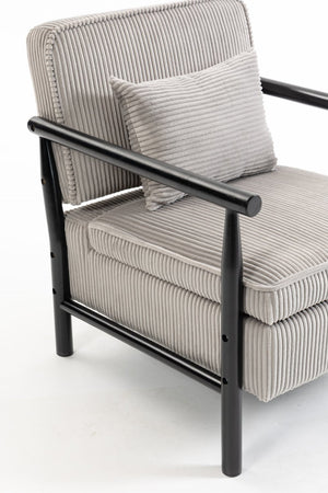 English Elm Storage Accent Chair Mid Century Wood Frame Upholstered Seat with Lumbar Cushion Antique Grey W2530P401448
